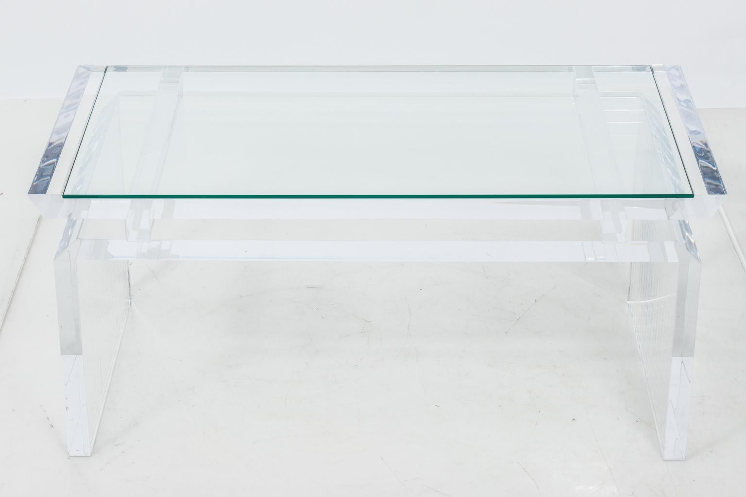 American Modern Chinoise Lucite Cocktail Table, circa 1970s For Sale