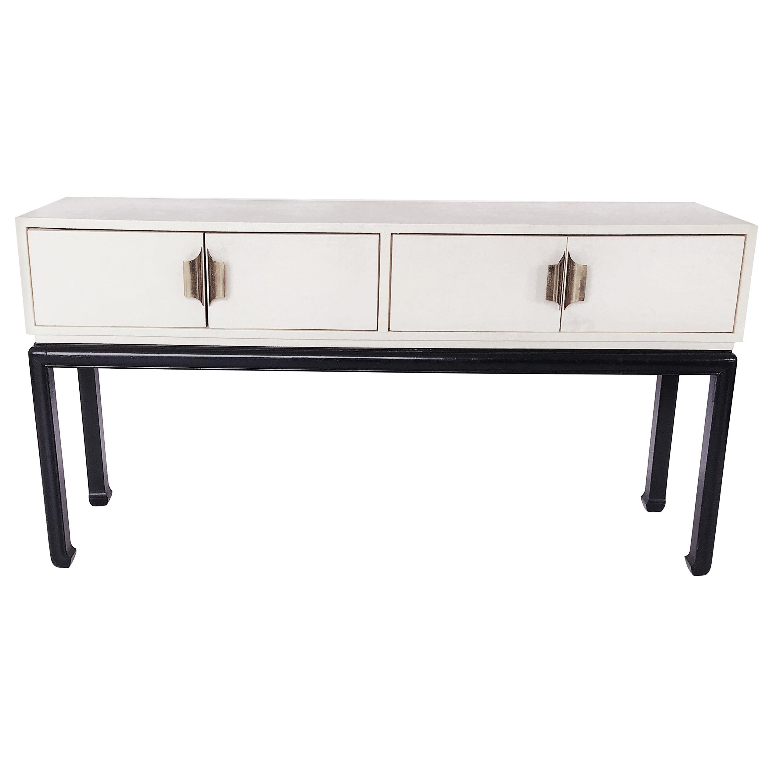 Modern Chinoiserie Grasscloth wrapped and Lacquered Console Table