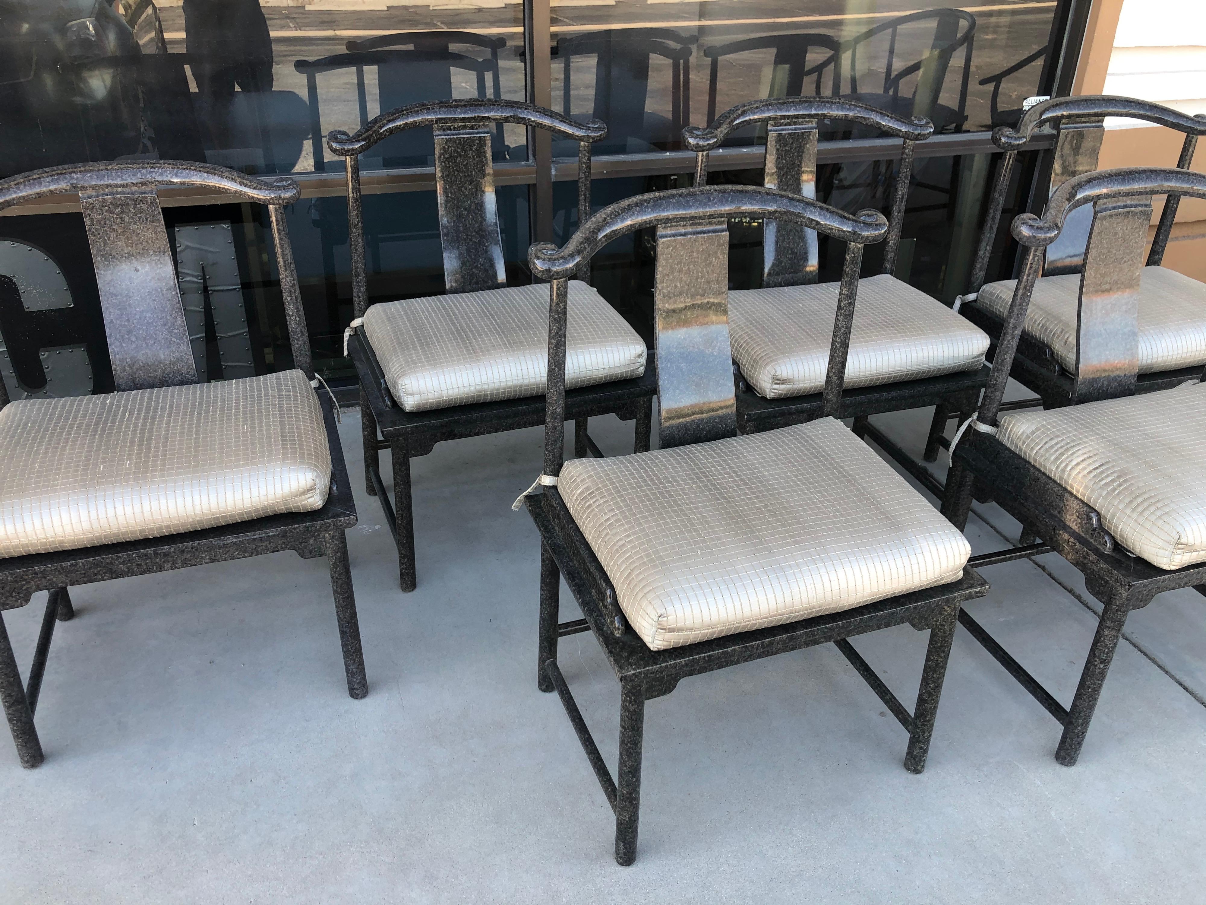 Modern Chinoiserie Set of 8 Marge Carson Custom Dining Chairs in Tortoise Finish For Sale 8