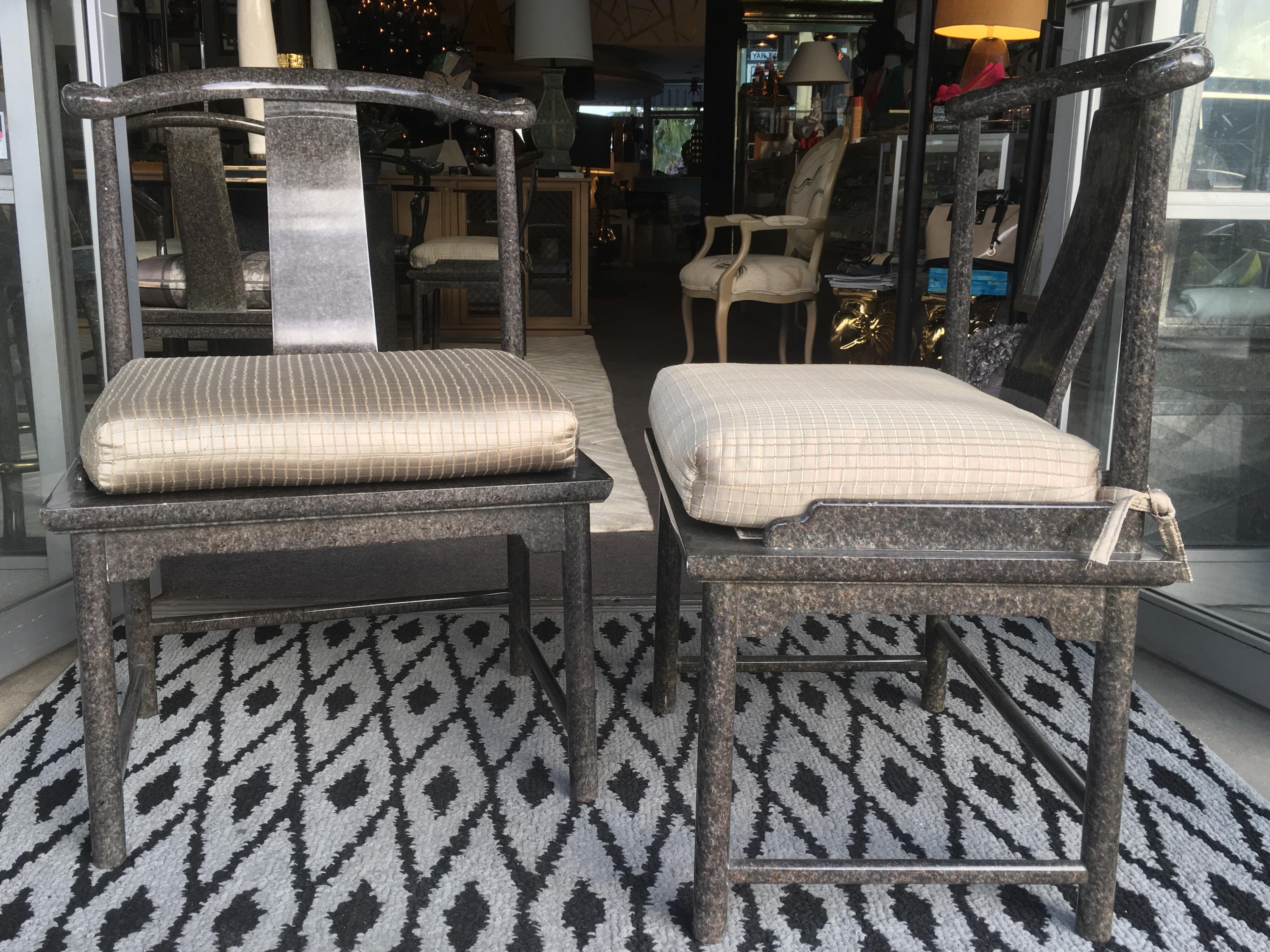 Modern Chinoiserie Set of 8 Marge Carson Custom Dining Chairs in Tortoise Finish In Good Condition For Sale In Palm Springs, CA