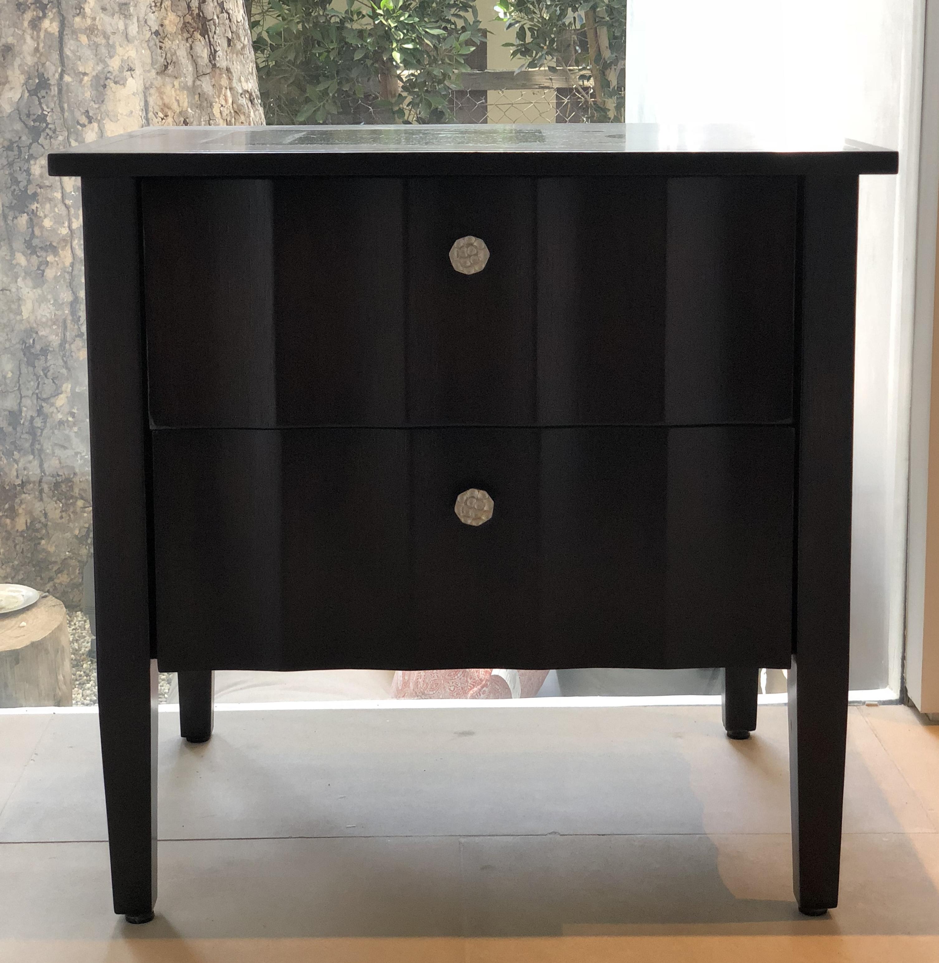 American Modern Chocolate Brown Nightstands with Scalloped Detail on Drawers and Sides