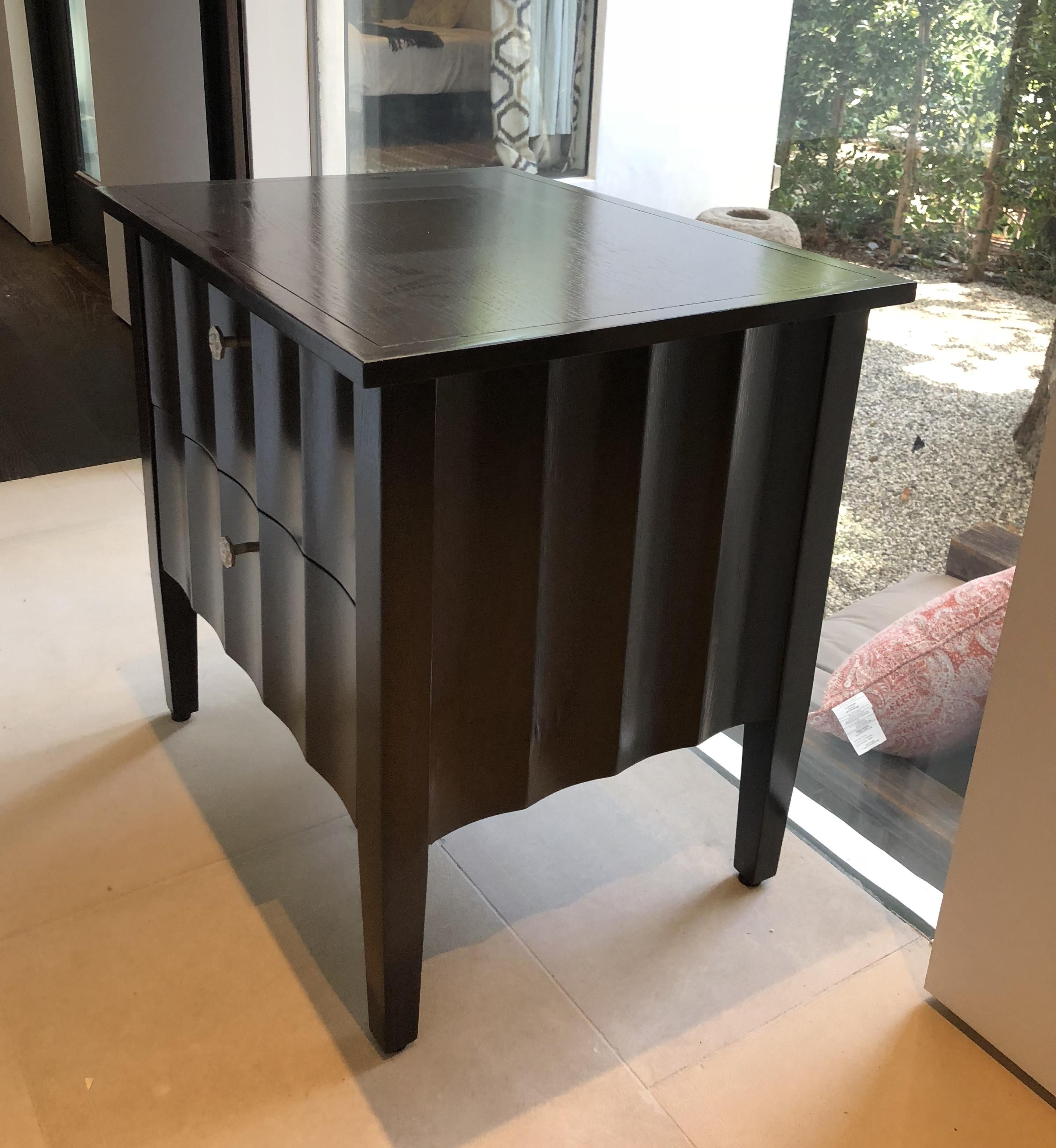 Modern Chocolate Brown Nightstands with Scalloped Detail on Drawers and Sides In Good Condition In Los Angeles, CA