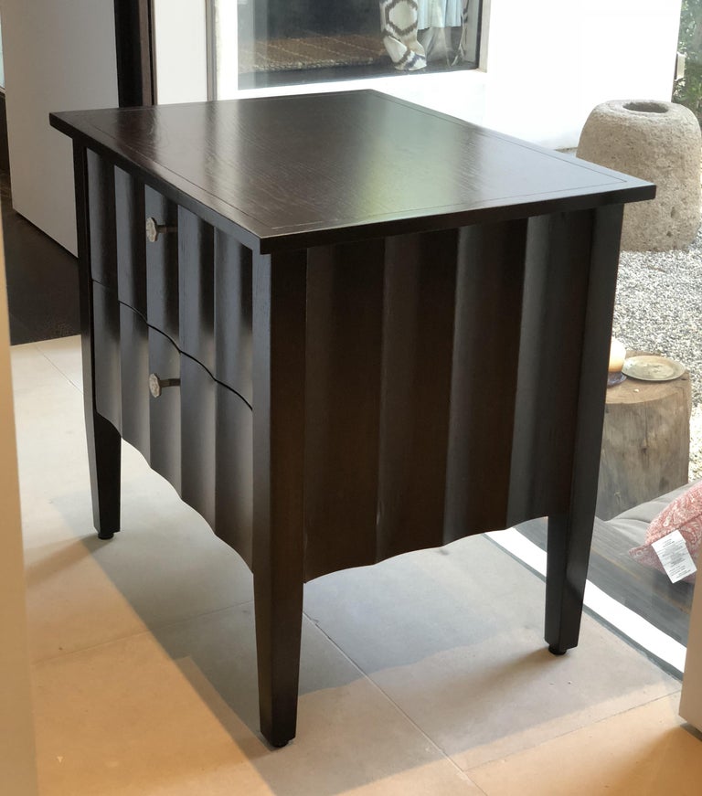 Modern Chocolate Brown Nightstands with Scalloped Detail on Drawers and