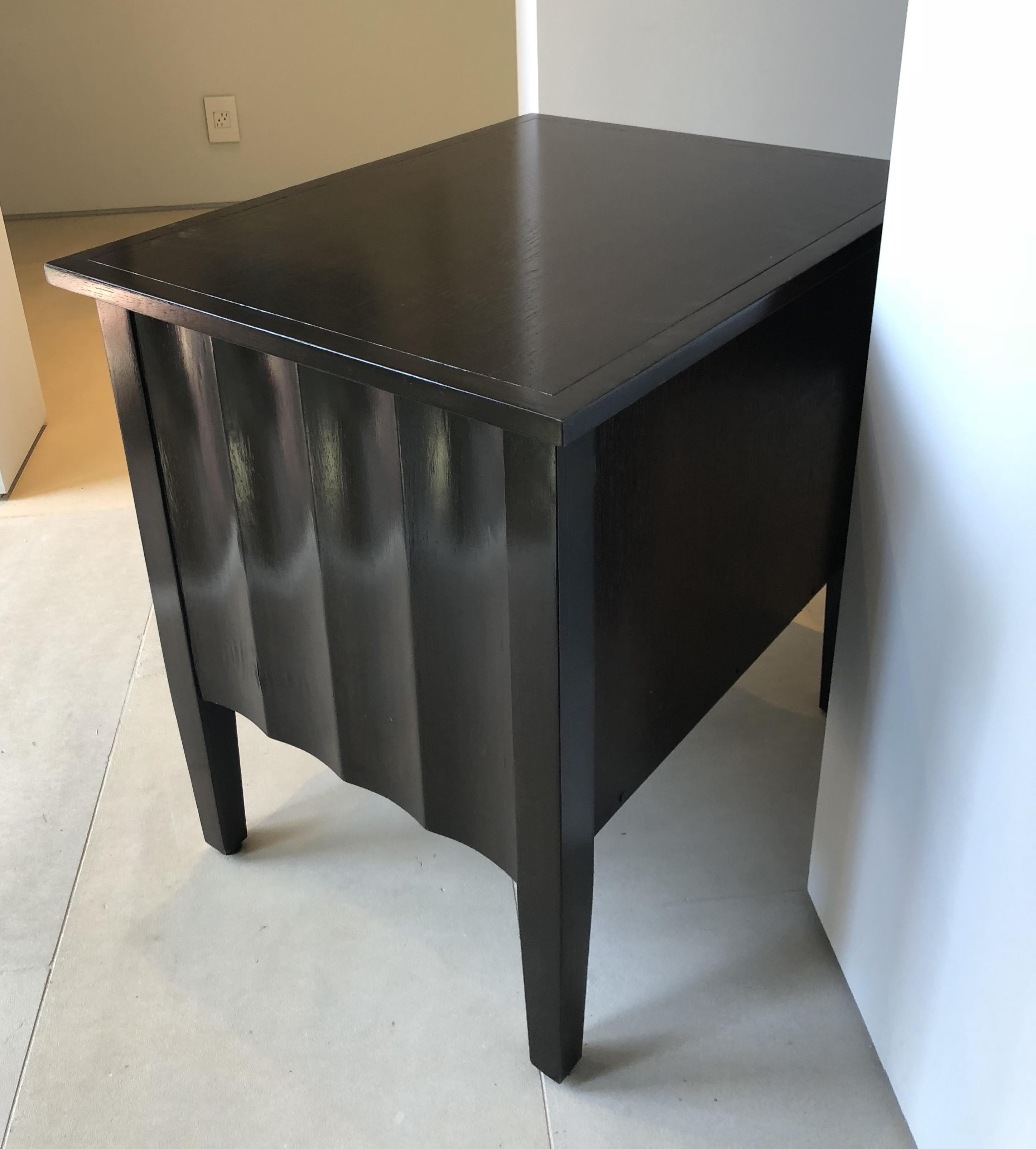 Modern Chocolate Brown Nightstands with Scalloped Detail on Drawers and Sides 2