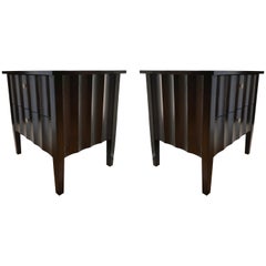 Modern Chocolate Brown Nightstands with Scalloped Detail on Drawers and Sides