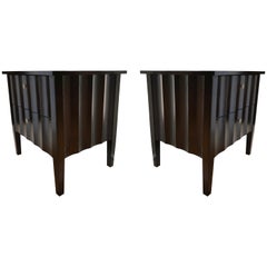 Modern Chocolate Brown Nightstands with Scalloped Detail on Drawers and Sides