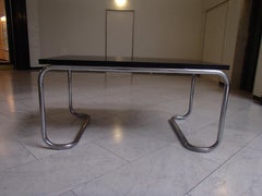 Modern Chrome and Black Oak Adjustable Dining Table or Writing Desk