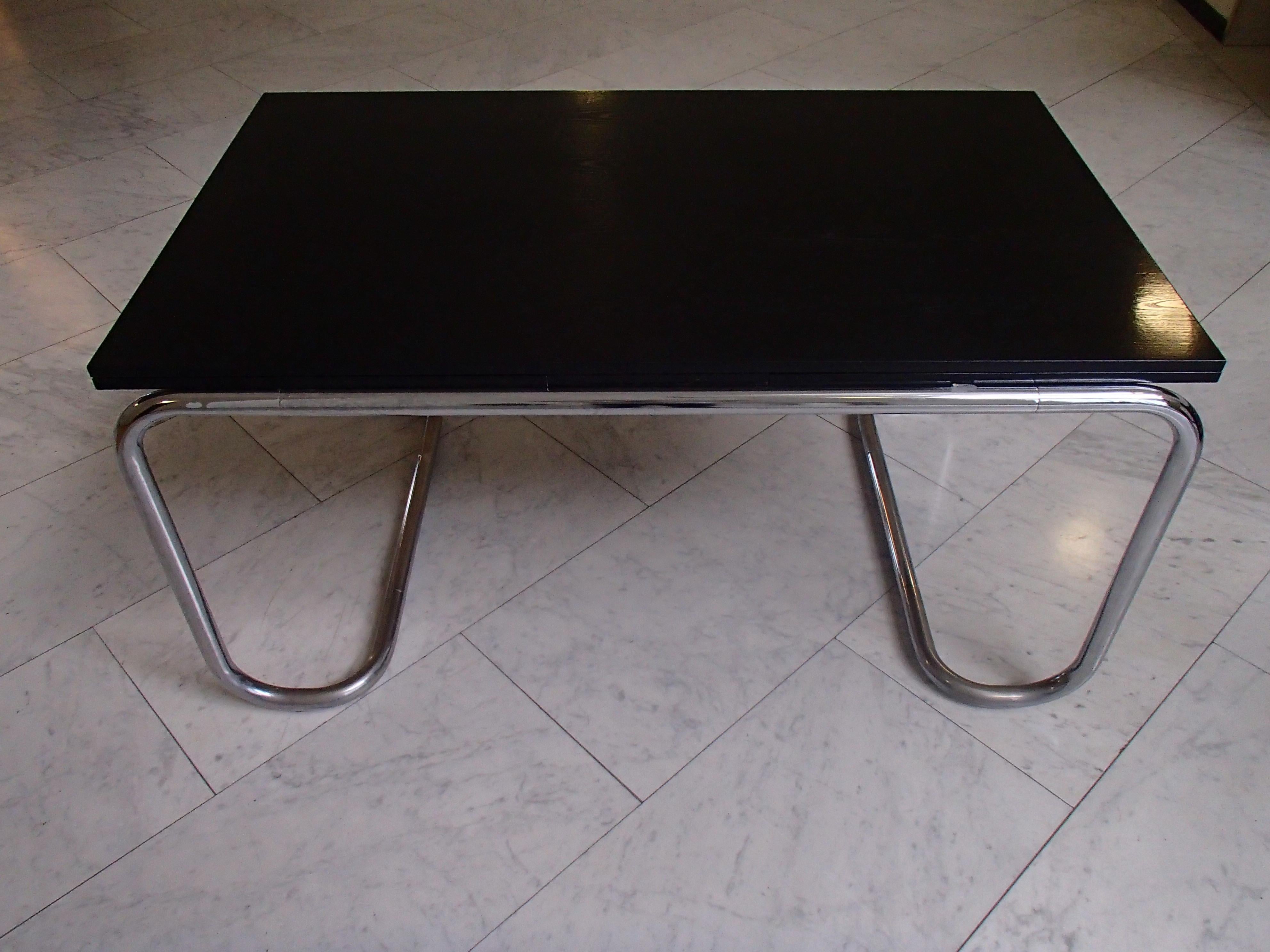Fin du 20e siècle Table de salle à manger ou bureau ajustable The Moderns Chrome and Black Oak en vente