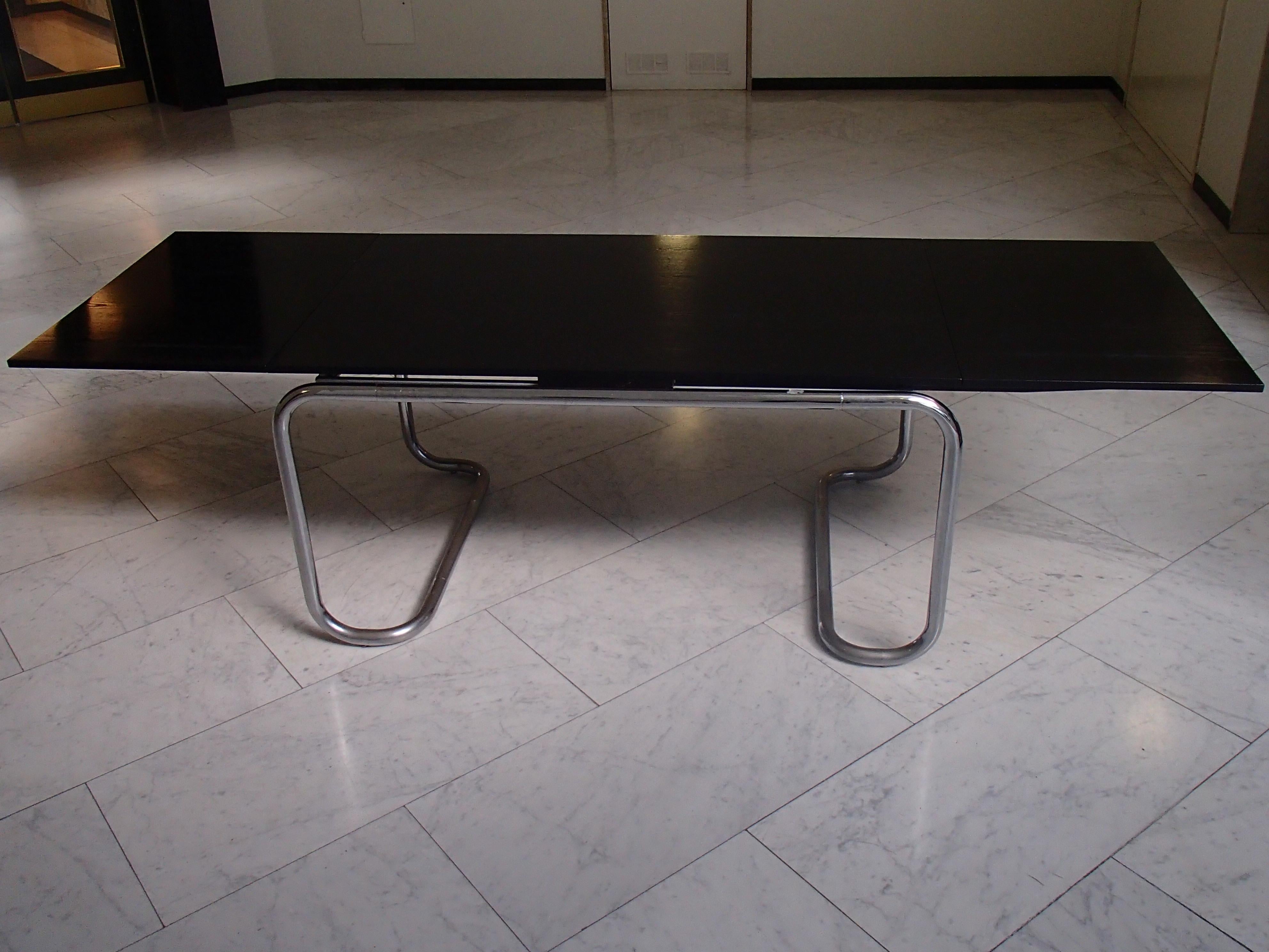 Modern Chrome and Black Oak Adjustable Dining Table or Writing Desk For Sale 1