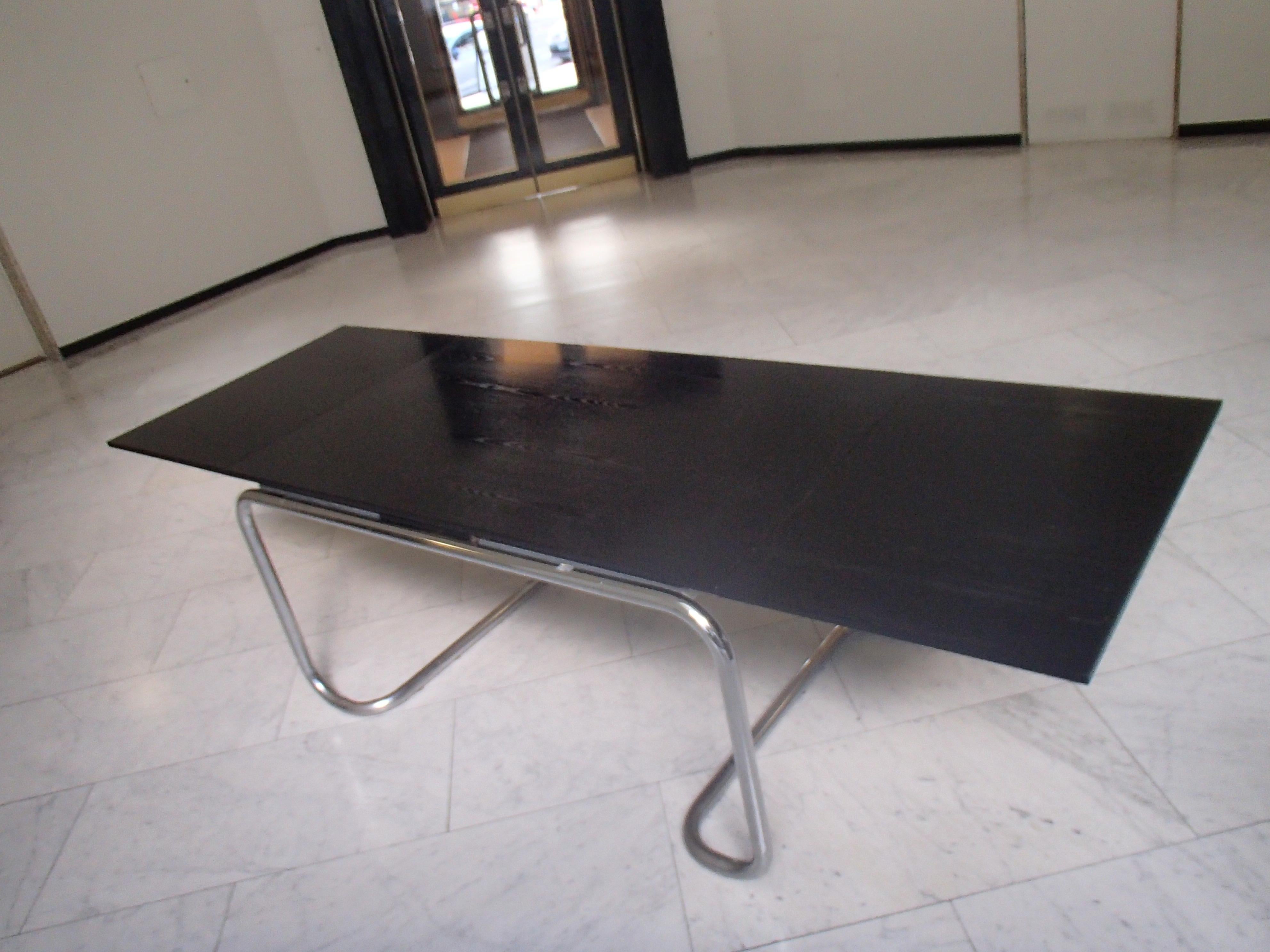 Modern Chrome and Black Oak Adjustable Dining Table or Writing Desk For Sale 2