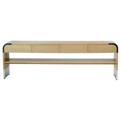 Modern Chrome and Birds Eye Maple Console 4-Drawer Table Pace Collection 1980s