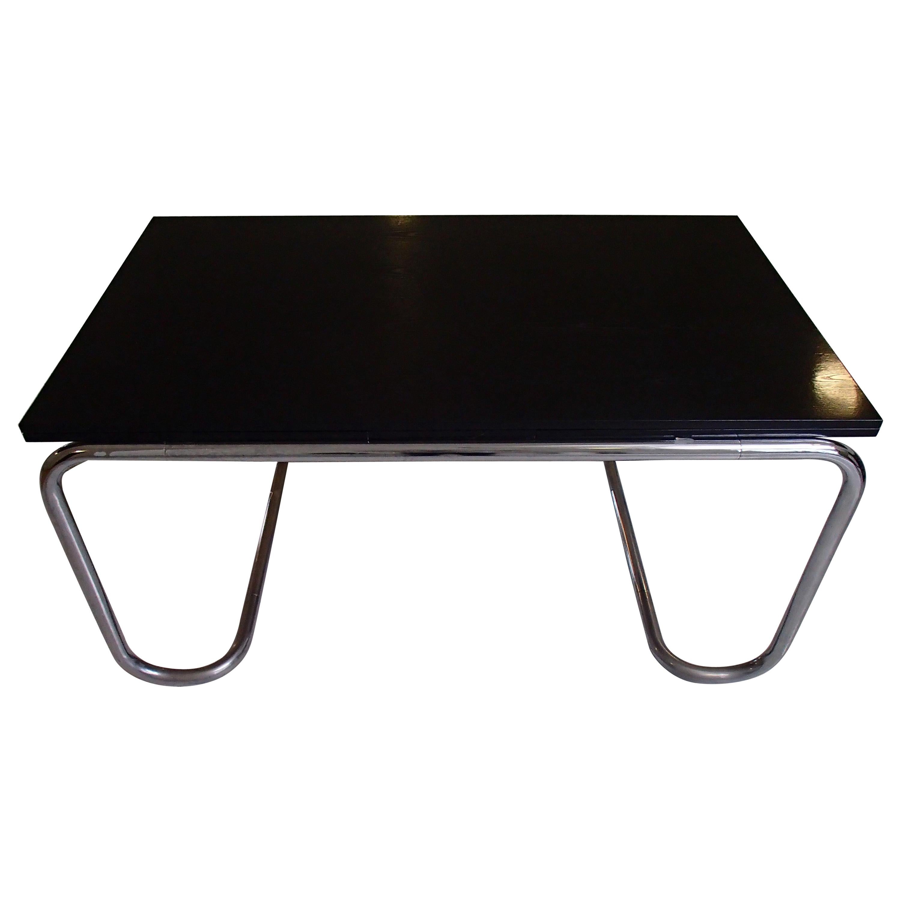 Modern Chrome and Black Oak Adjustable Dining Table or Writing Desk