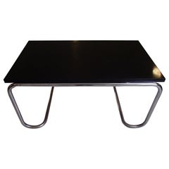 Vintage Modern Chrome and Black Oak Adjustable Dining Table or Writing Desk