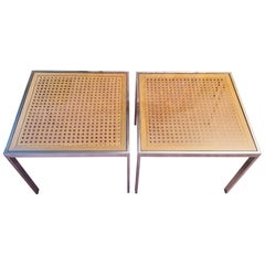 Modern Chrome and Cane Milo Baughman Style Side Tables, a Pair