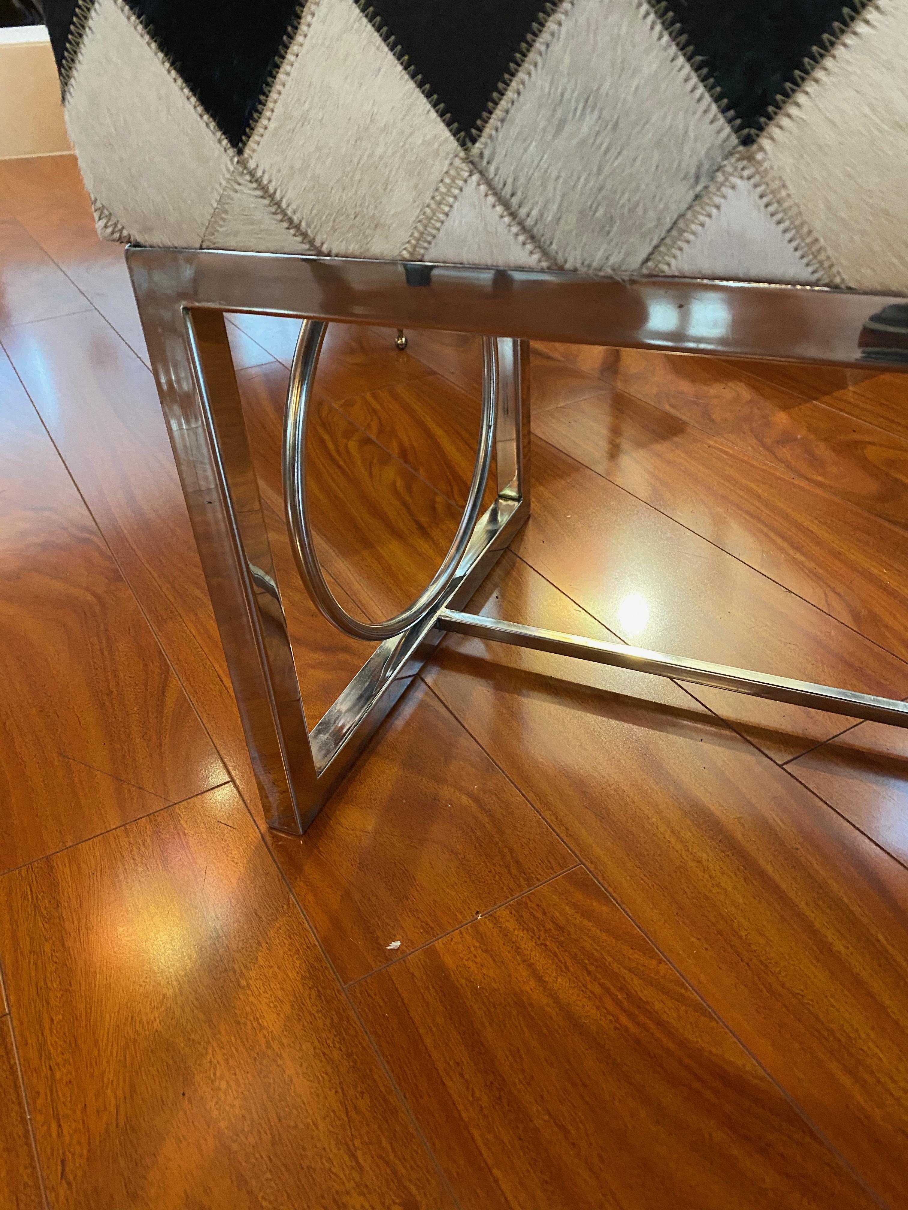 Modern Chrome and Cowhide Bench In Excellent Condition For Sale In North Bergen, NJ