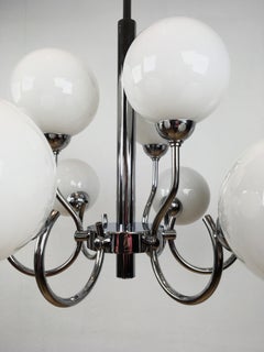 Modern Chrome and Glass Chandelier, 9 lights