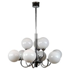 Modern Chrome and Glass Chandelier, 9 lights