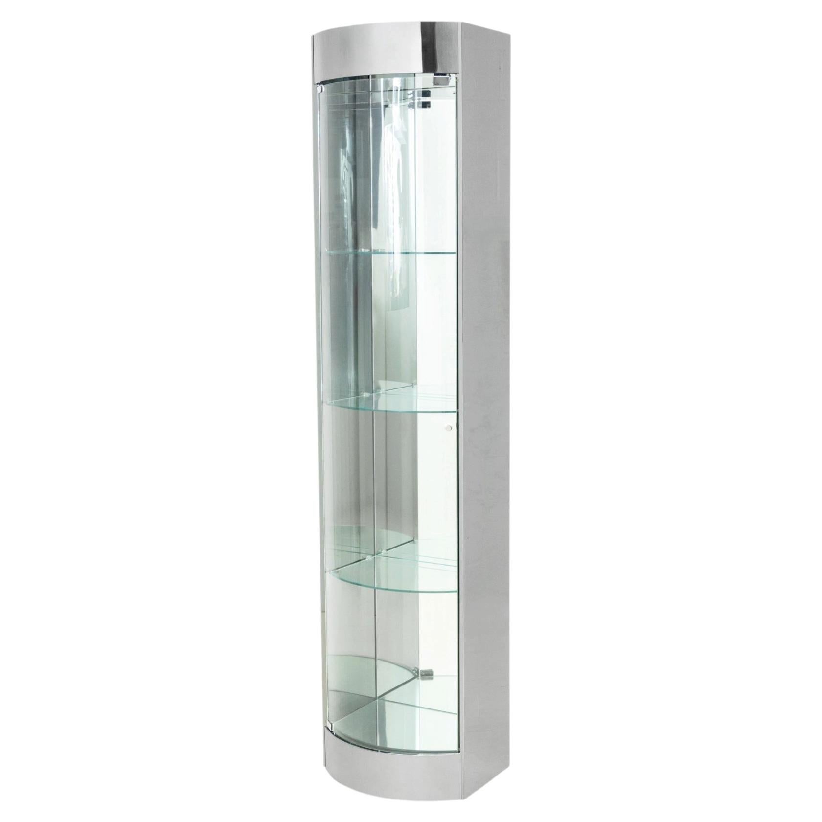 Modern Semi-Circular Chrome and Glass Display Cabinet For Sale