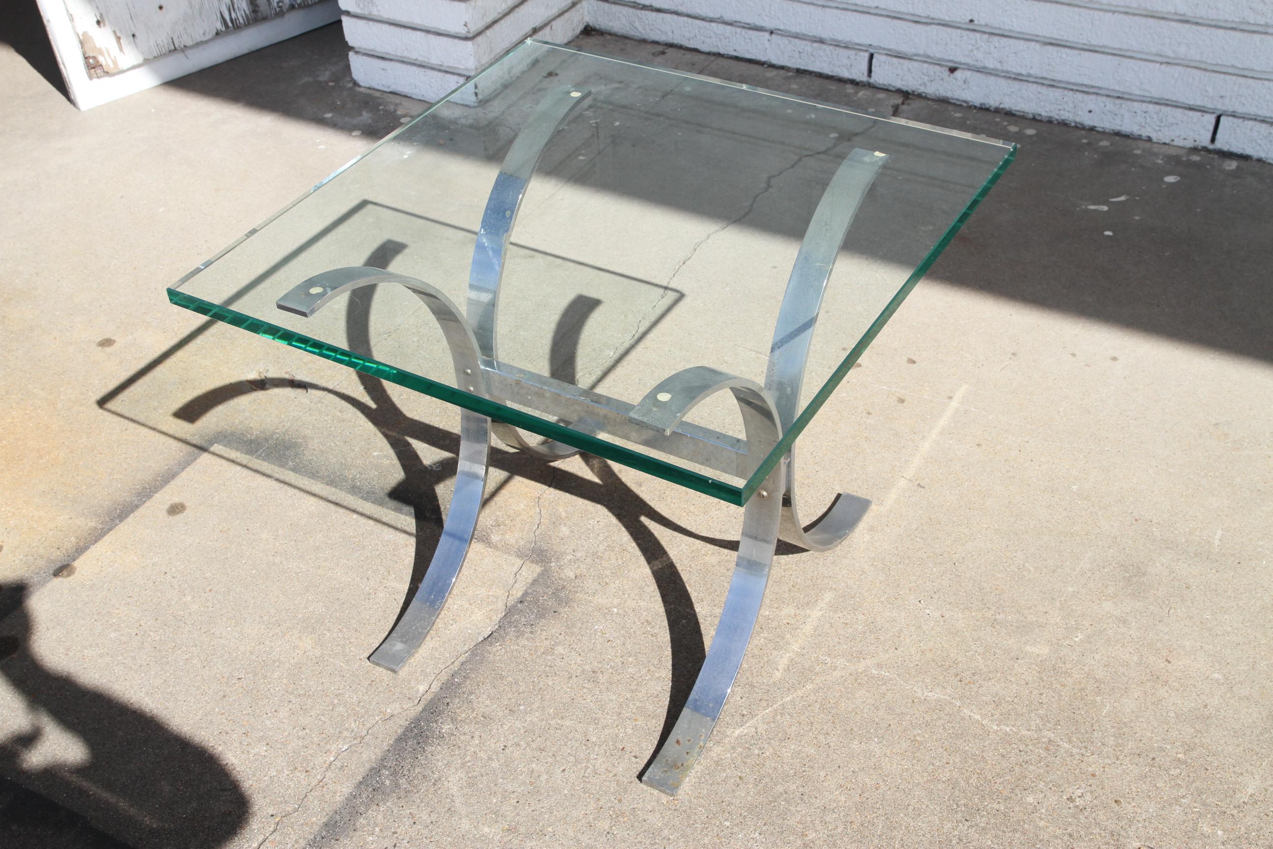 Modern Chrome and Glass Top Table Attr. Ronald Schmitt In Good Condition In Pasadena, TX