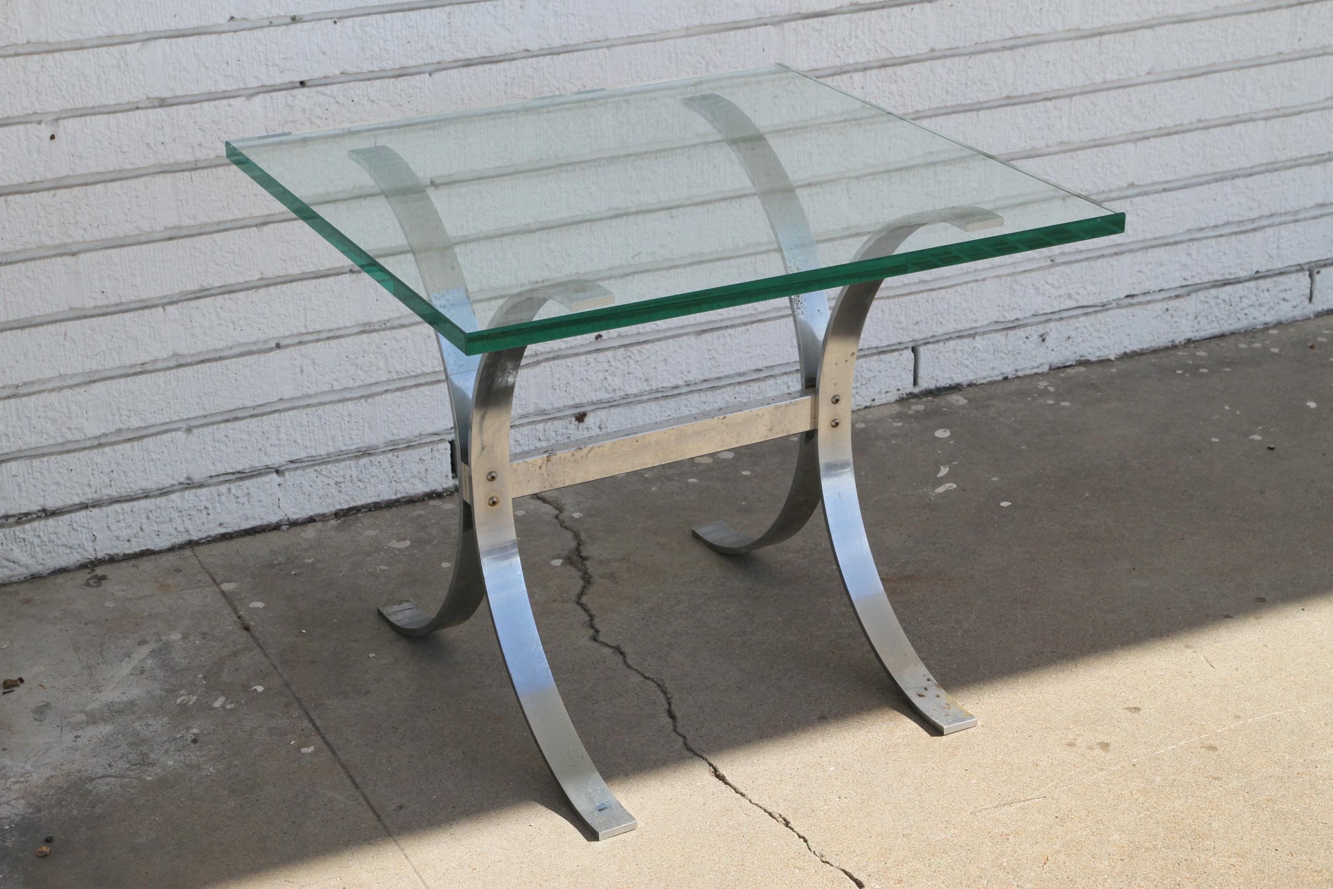 Modern Chrome and Glass Top Table Attr. Ronald Schmitt 1