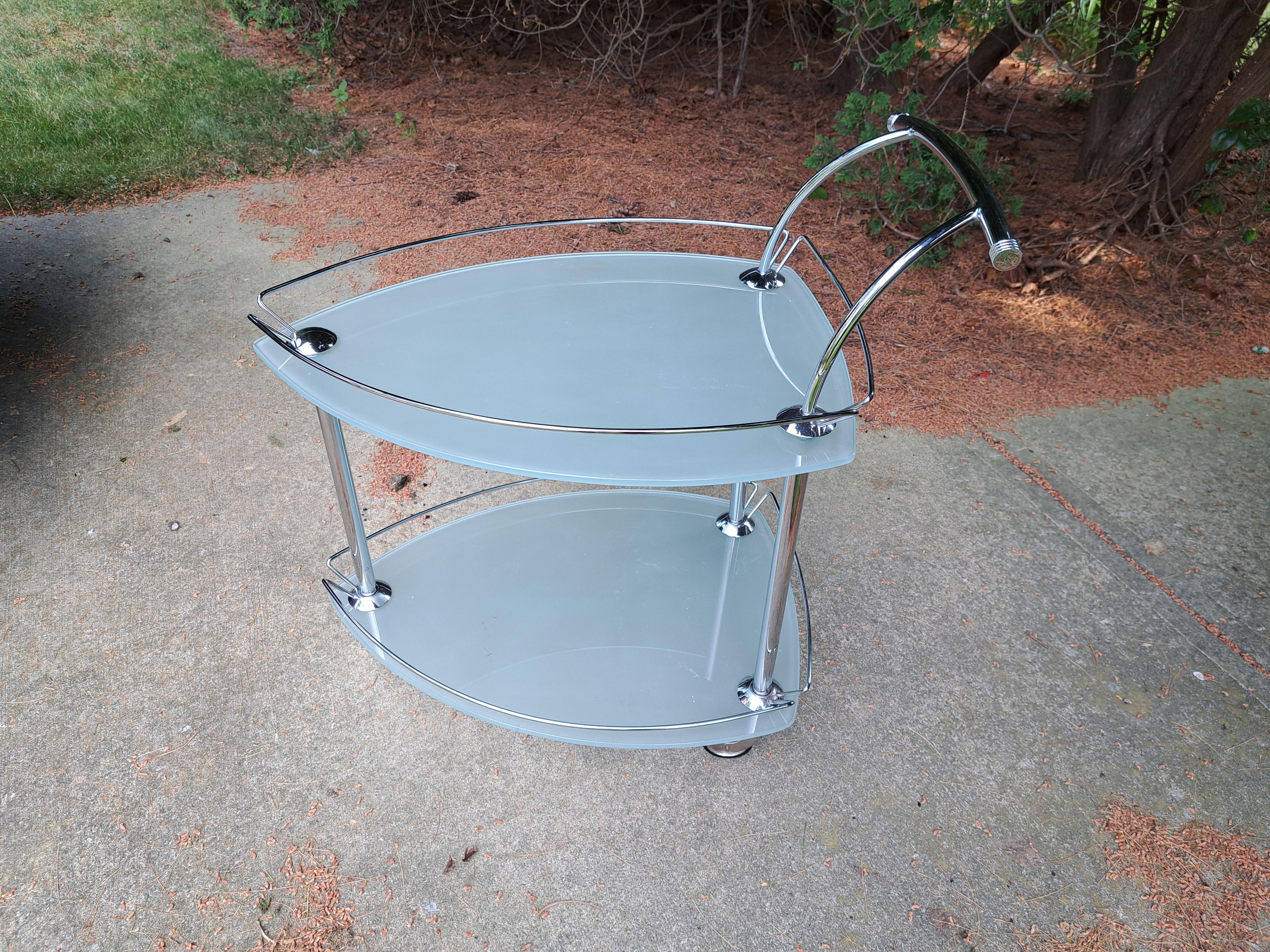 Late 20th Century Modern Chrome and Glass Triangular Bar Cart For Sale