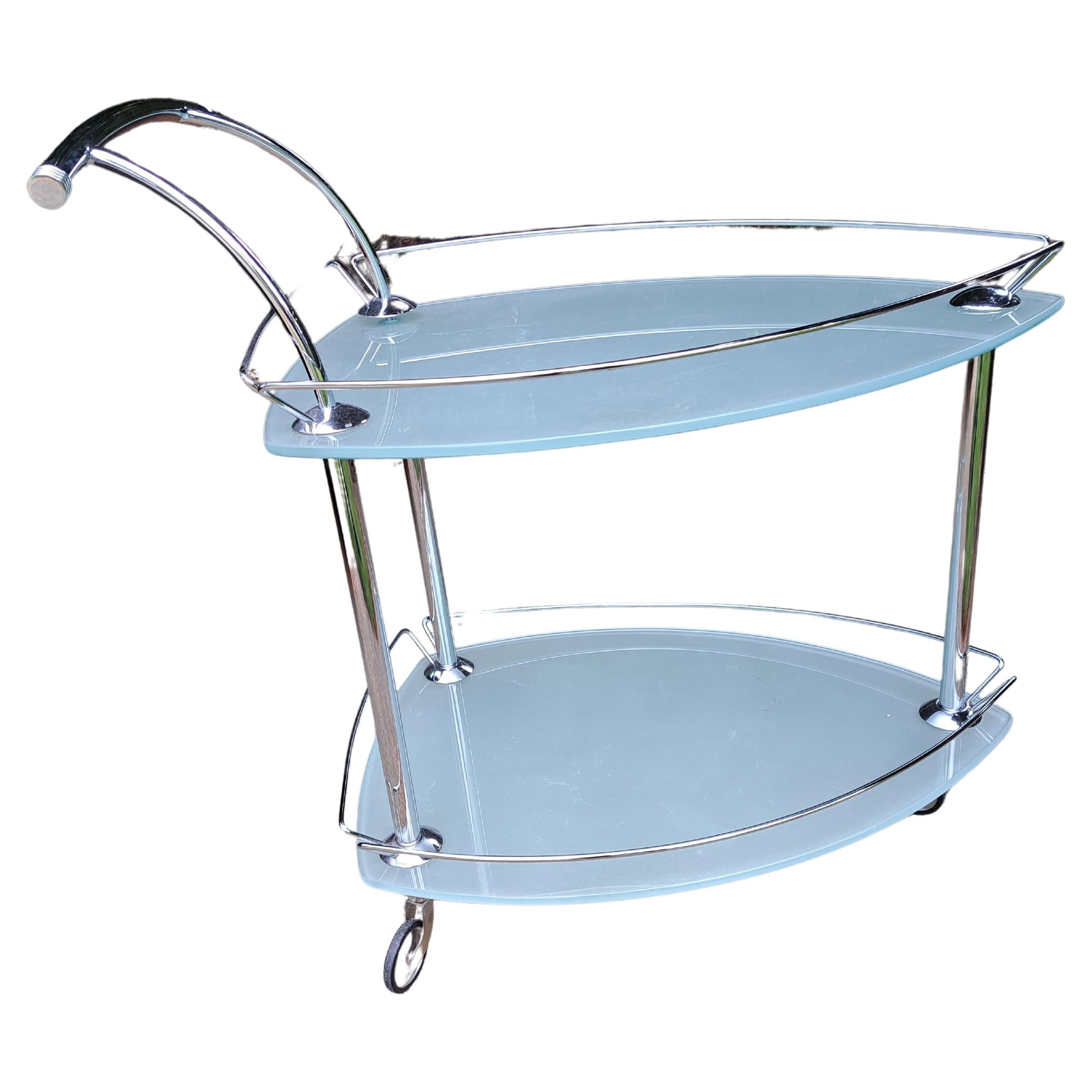 Carrello da bar moderno triangolare in vetro e cromo