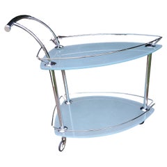 Carrello da bar moderno triangolare in vetro e cromo