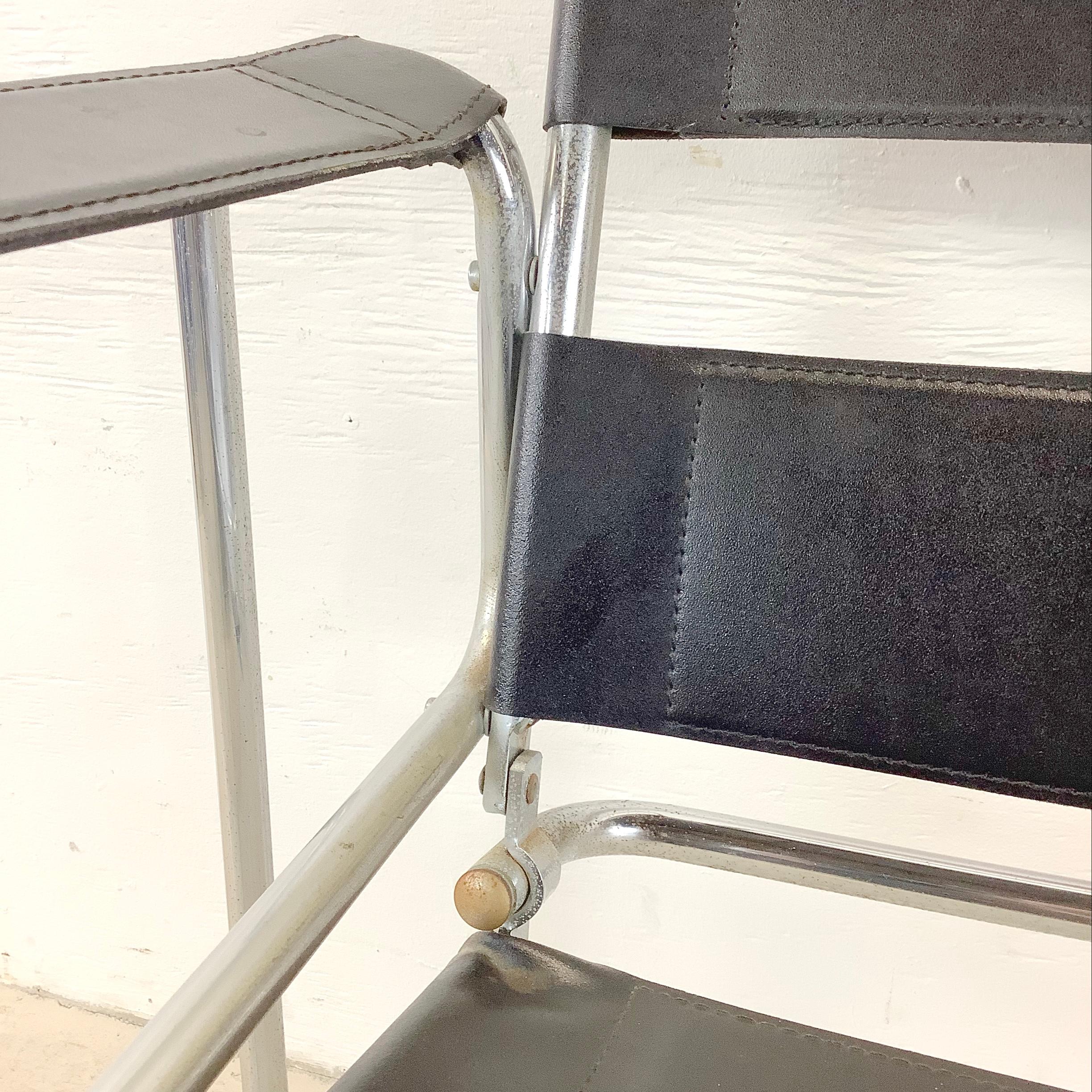 Modern Chrome and Leather Strap Armchair after marcel breuer For Sale 7
