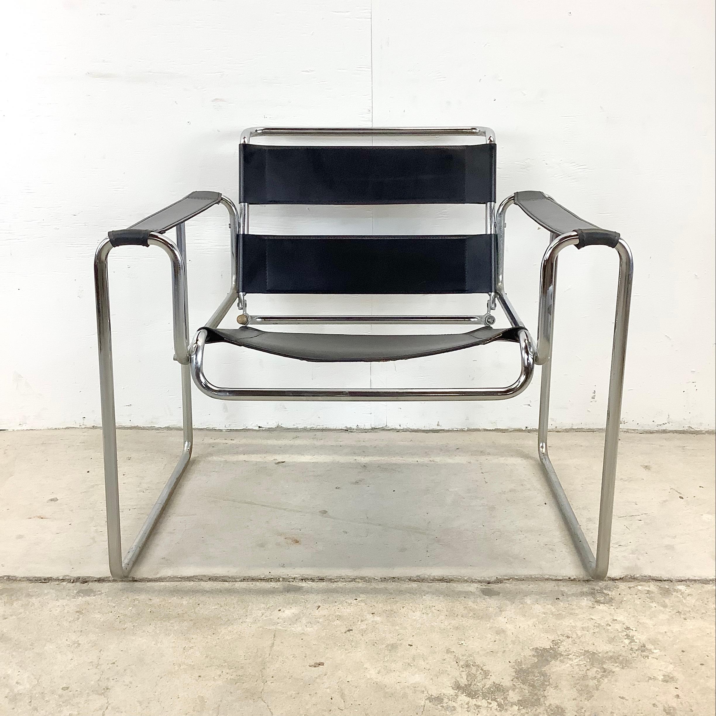 Mid-Century Modern Modern Chrome and Leather Strap Armchair after marcel breuer For Sale
