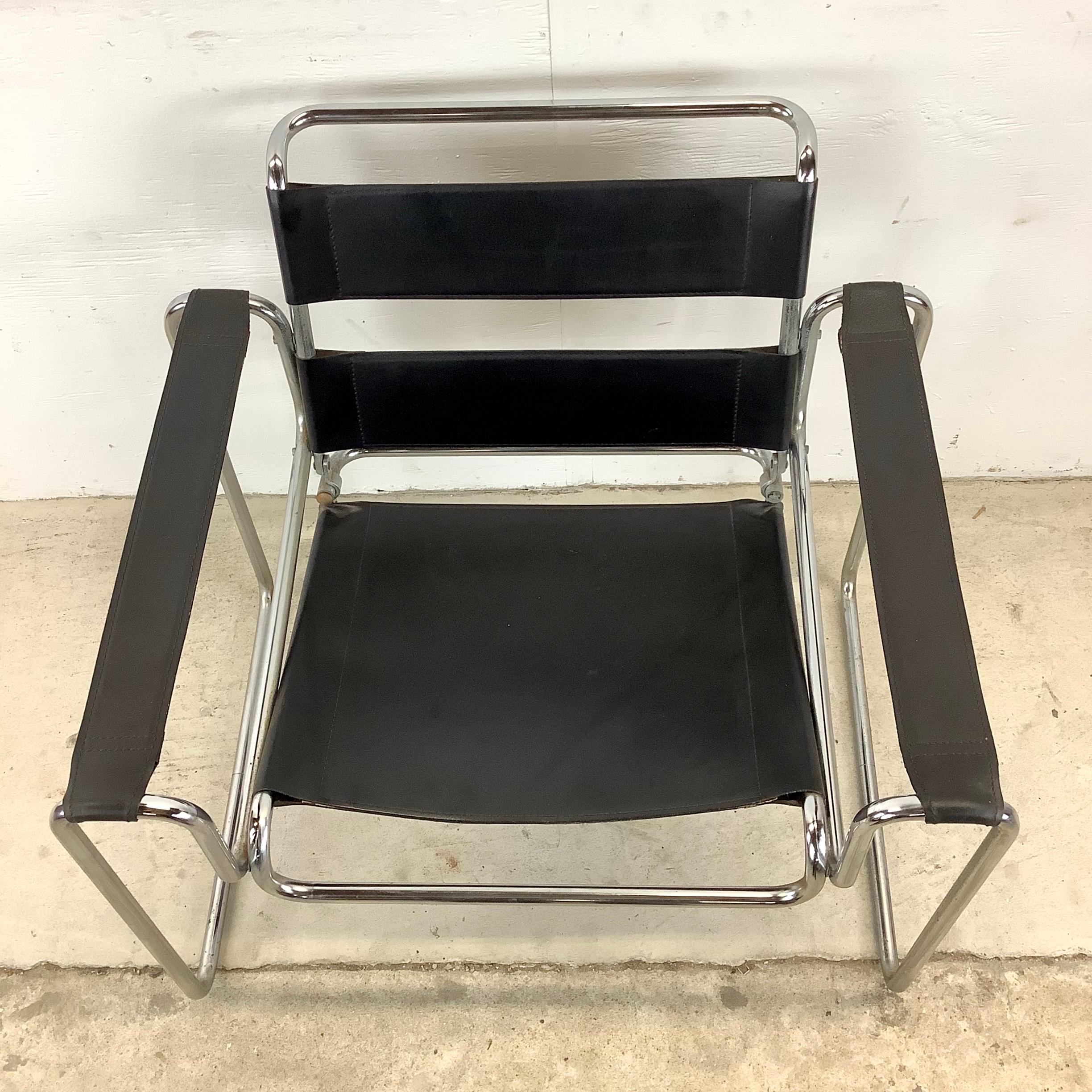 Unknown Modern Chrome and Leather Strap Armchair after marcel breuer For Sale
