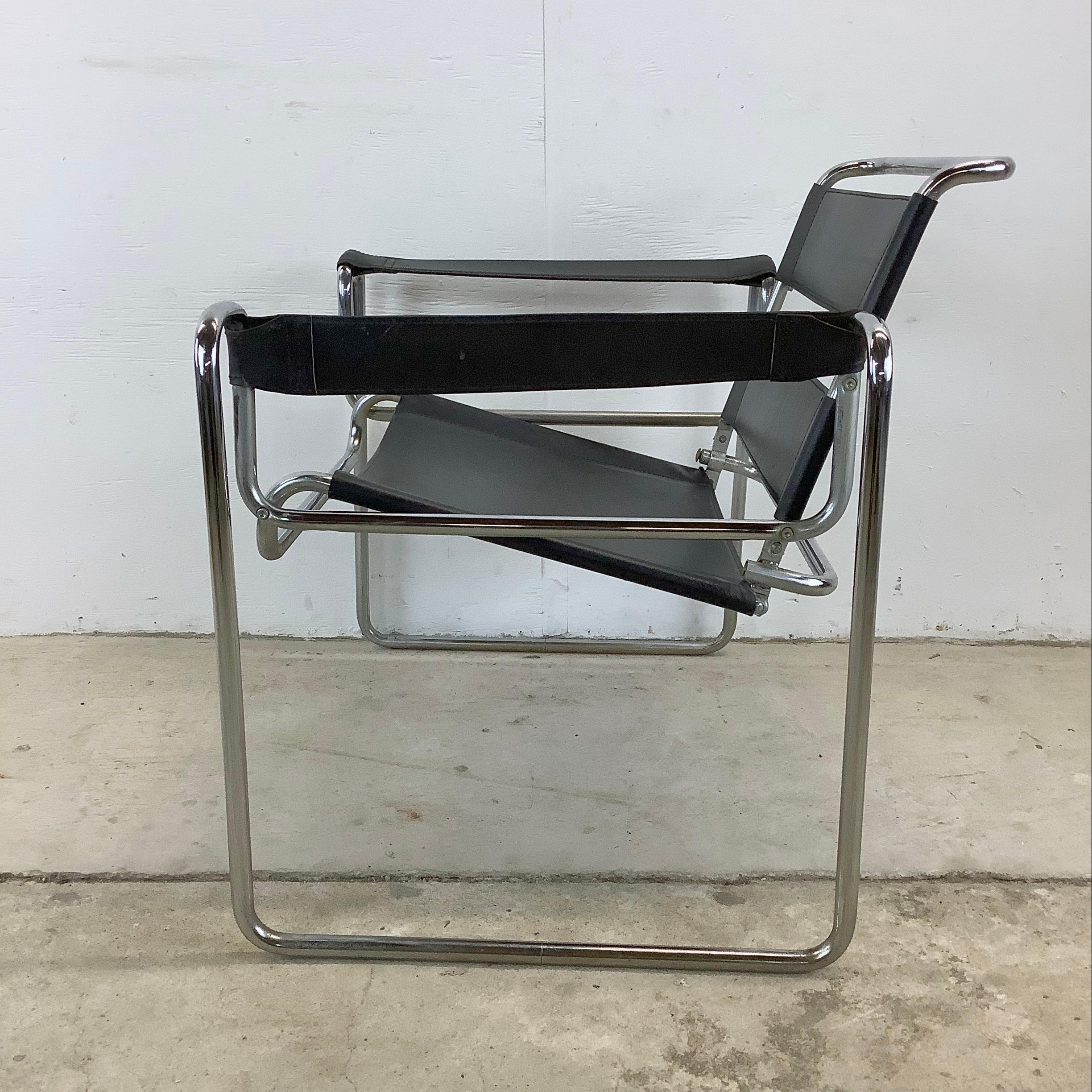 Other Modern Chrome and Leather Strap Armchair after marcel breuer For Sale