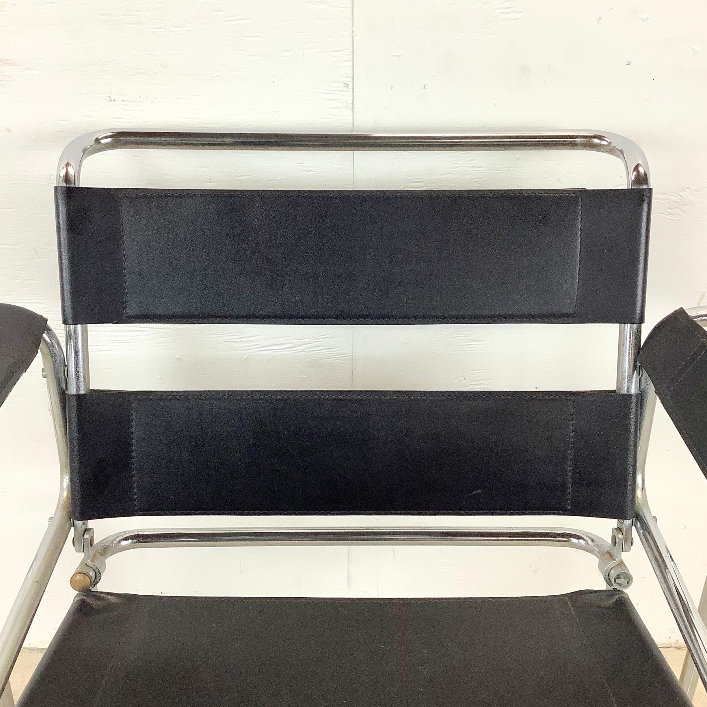 Modern Chrome and Leather Strap Armchair after marcel breuer For Sale 1