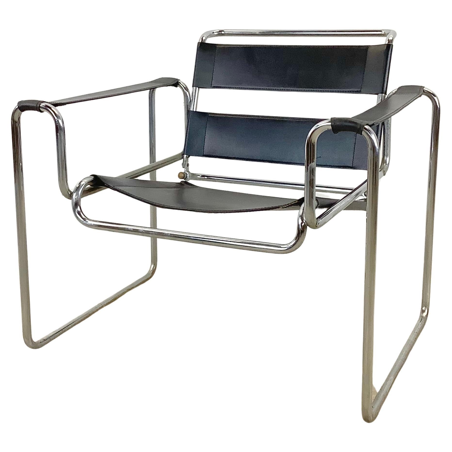 Modern Chrome and Leather Strap Armchair after marcel breuer For Sale