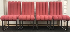 DIA Chrome and Pink Channel Back Dining Chairs, Design Institute America 1980