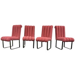 Retro DIA Chrome and Pink Channel Back Dining Chairs, Design Institute America 1980