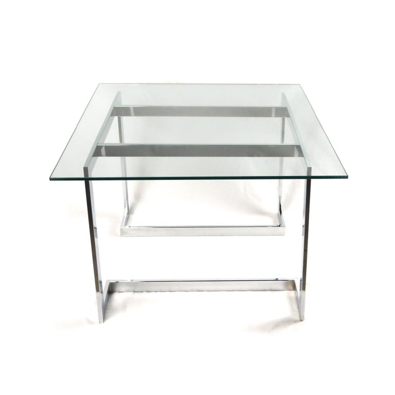 Modern Chrome And Smoked Glass Side Table