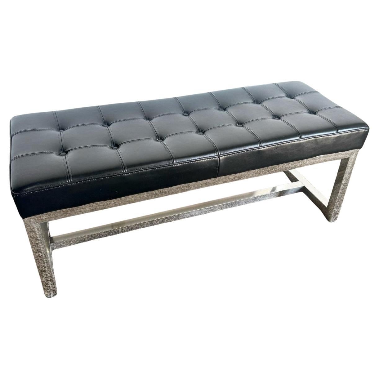 Modern Chrome and Tufted Vinyl Bench