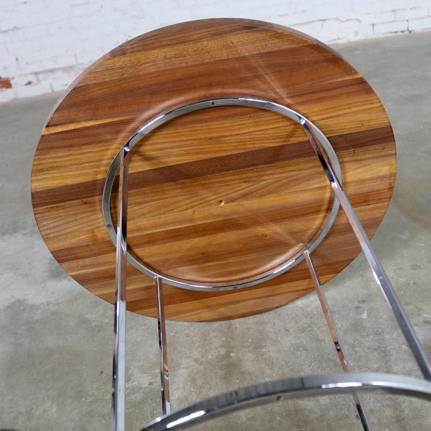 Modern Chrome and Walnut Round Side Table Attributed to Milo Baughman 6