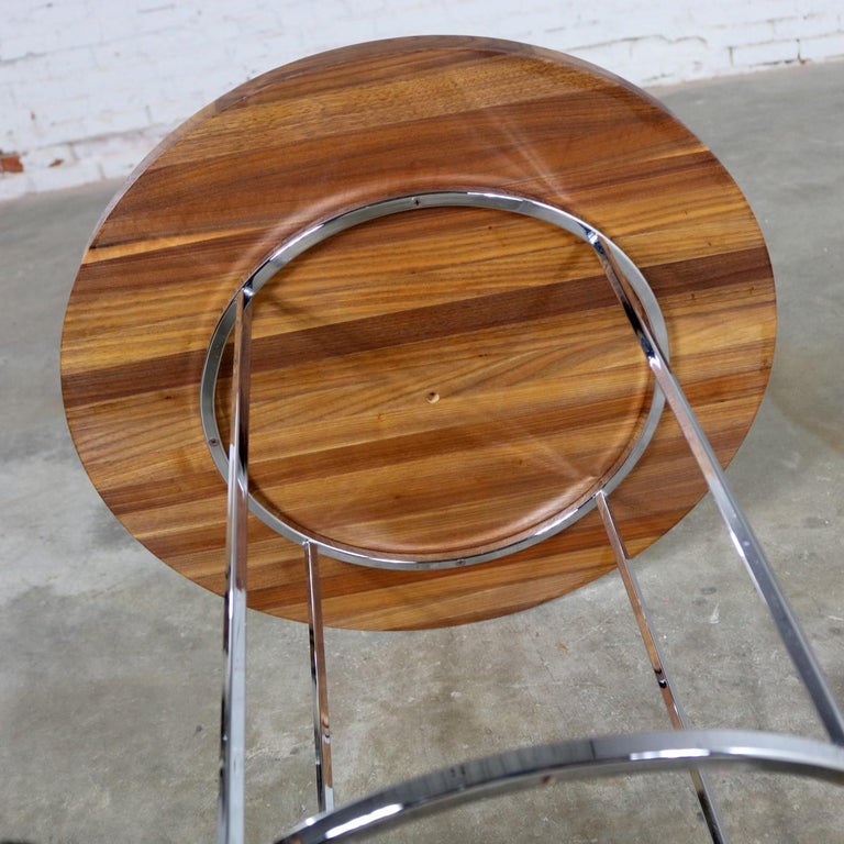 Modern Chrome and Walnut Round Side Table Attributed to Milo Baughman For Sale 6
