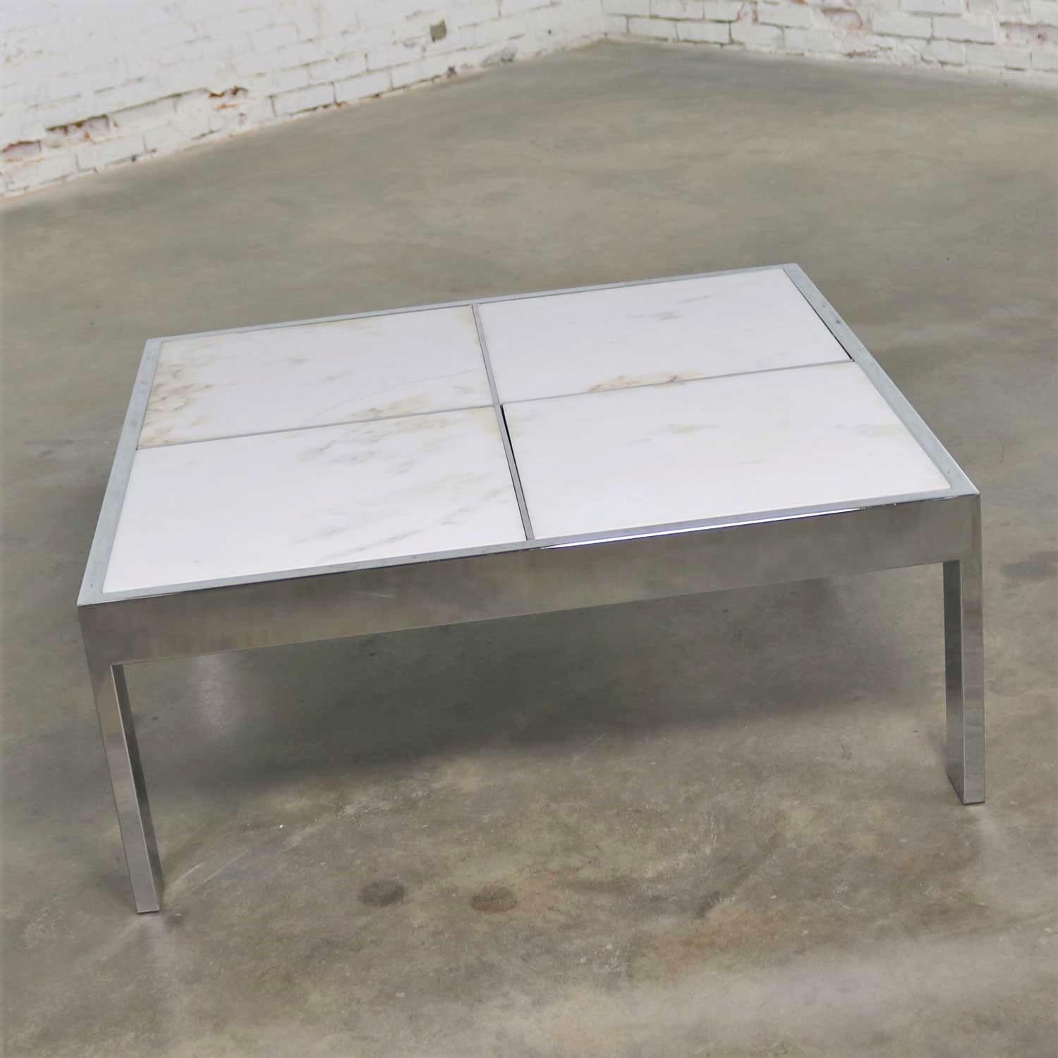 Modern Chrome and White Marble Coffee Table Attributed to the Pace Collection For Sale 8