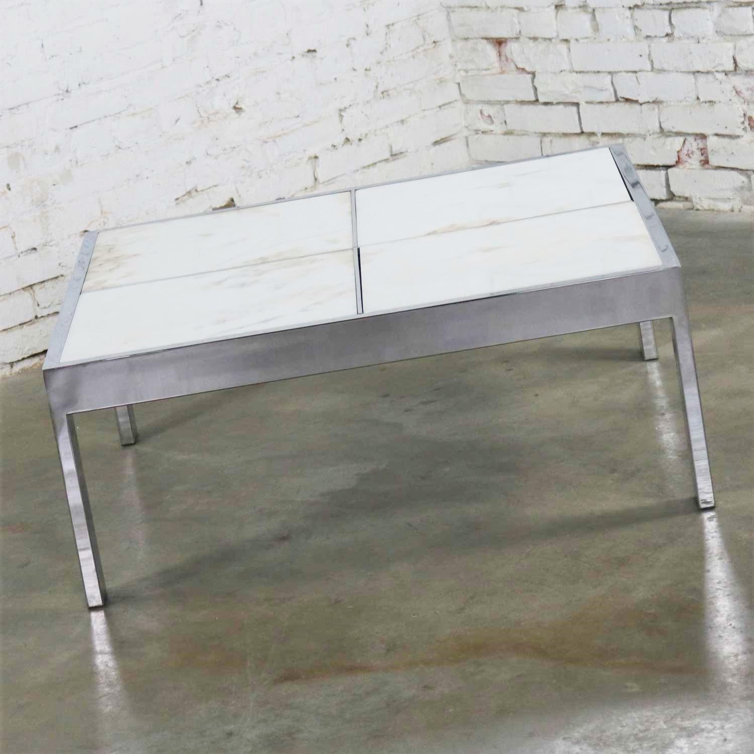 Modern Chrome and White Marble Coffee Table Attributed to the Pace Collection For Sale 10