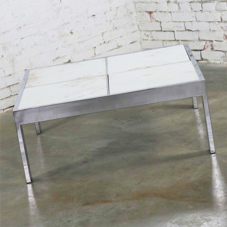 Modern Chrome and White Marble Coffee Table Attributed to the Pace Collection For Sale 9