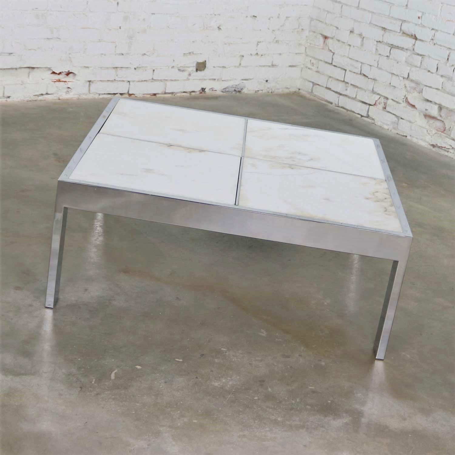 Modern Chrome and White Marble Coffee Table Attributed to the Pace Collection For Sale 11