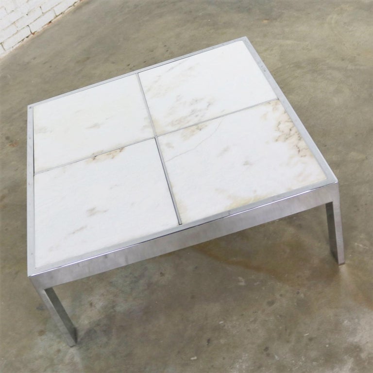 Modern Chrome and White Marble Coffee Table Attributed to the Pace Collection For Sale 12
