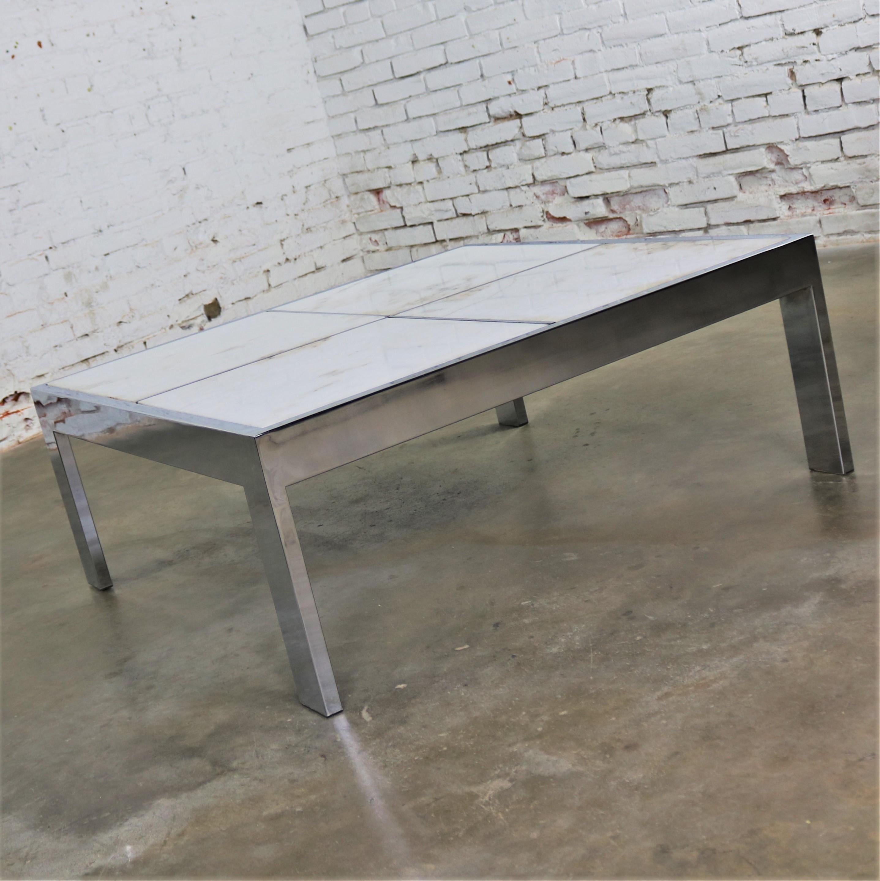 Modern Chrome and White Marble Coffee Table Attributed to the Pace Collection For Sale 13
