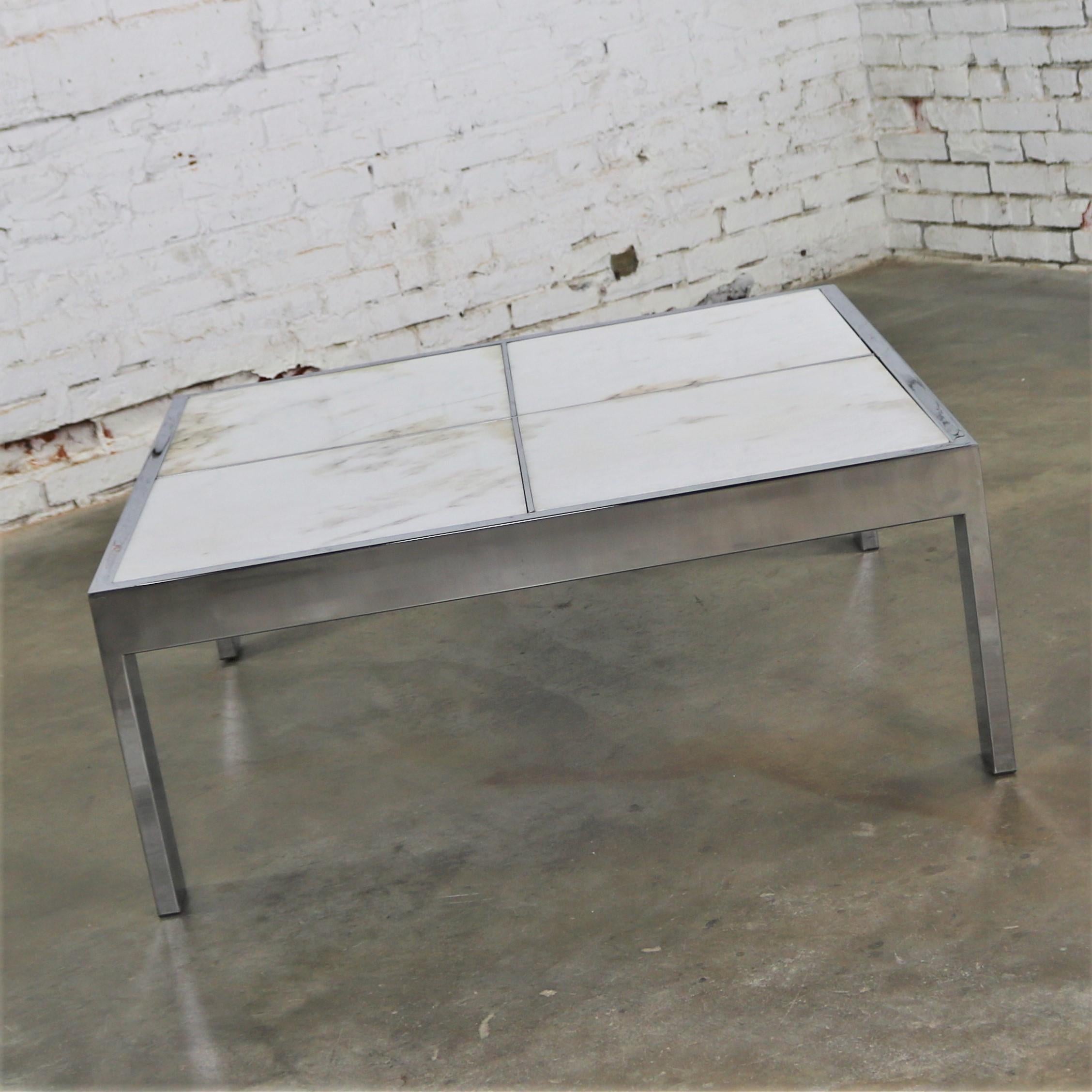 Modern Chrome and White Marble Coffee Table Attributed to the Pace Collection For Sale 2