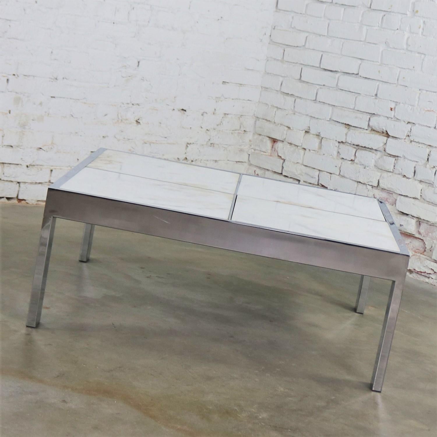 Modern Chrome and White Marble Coffee Table Attributed to the Pace Collection For Sale 5
