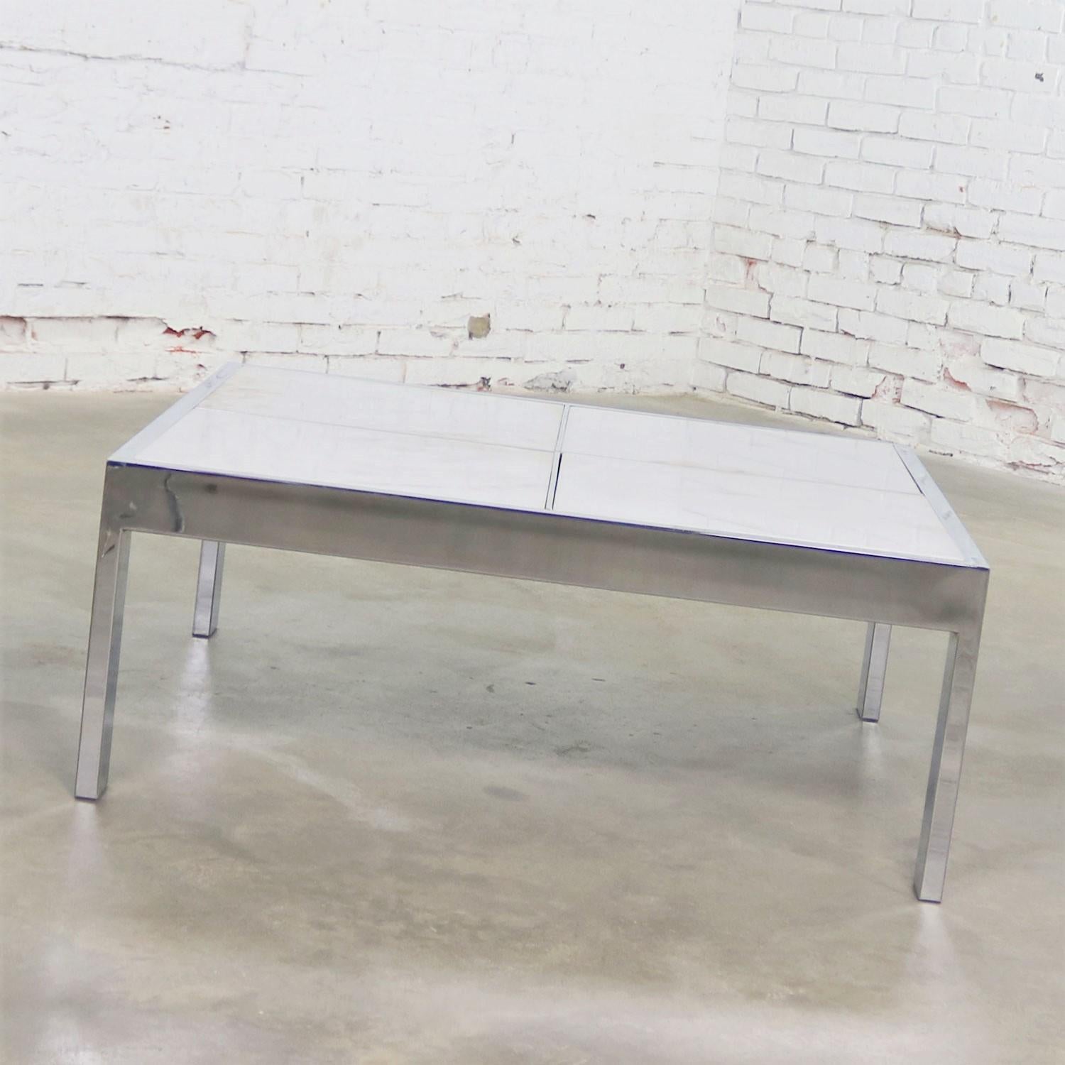 Modern Chrome and White Marble Coffee Table Attributed to the Pace Collection For Sale 6
