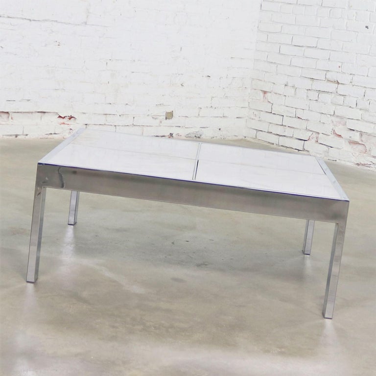 Modern Chrome and White Marble Coffee Table Attributed to the Pace Collection For Sale 5