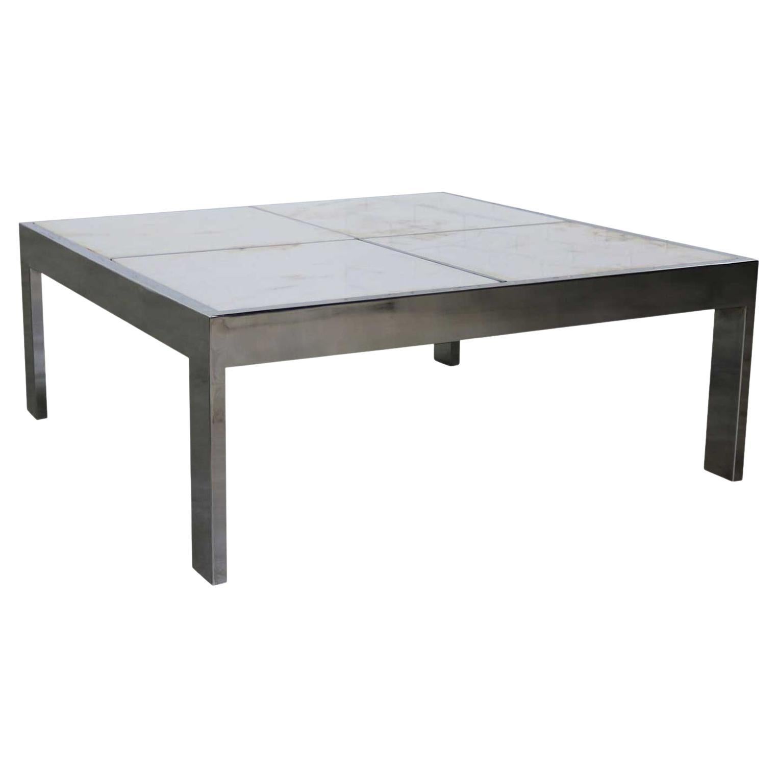 Moderner Couchtisch aus Chrom und weißem Marmor, Pace Collection zugeschrieben